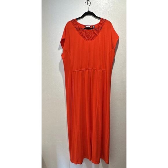 Lands' End Dresses & Skirts - Lands End Women’s Plus Size 1X Bright Red Orange Crochet Neck Maxi Dress Boho